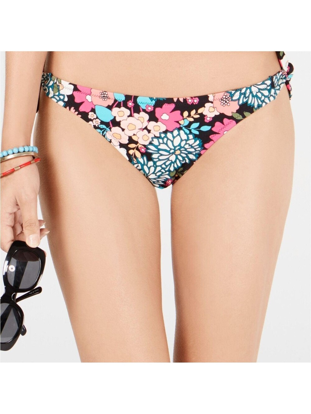 NEW Sundazed Black Floral Multi Printed Lilly Side-Tie Bikini Bottom Medium